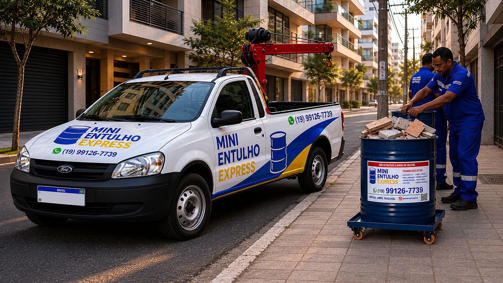Mini Entulho Express em ação — coletor metálico